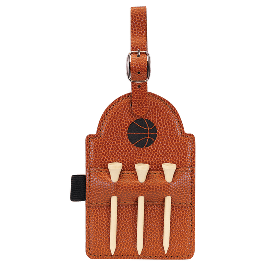 5" x 3 1/4" Basketball Laserable Leatherette Golf Bag Tag with 3 Wooden Tees (Sold by Case of 10)