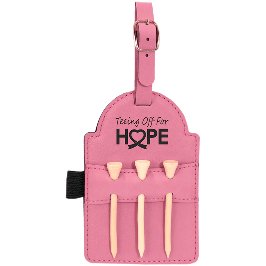 5" x 3 1/4" Pink Laserable Leatherette Golf Bag Tag with 3 Wooden Tees (Sold by Case of 10)