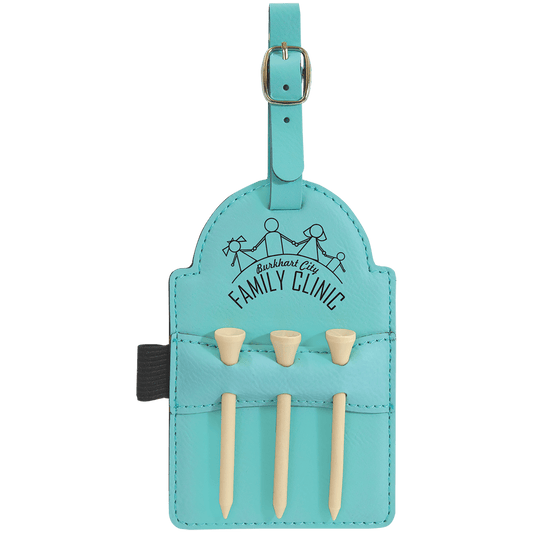 5" x 3 1/4" Teal Laserable Leatherette Golf Bag Tag with 3 Wooden Tees (Sold by Case of 10)