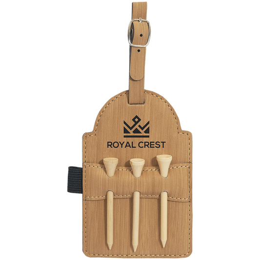 5" x 3 1/4" Bamboo Laserable Leatherette Golf Bag Tag with 3 Wooden Tees (Sold by Case of 10)