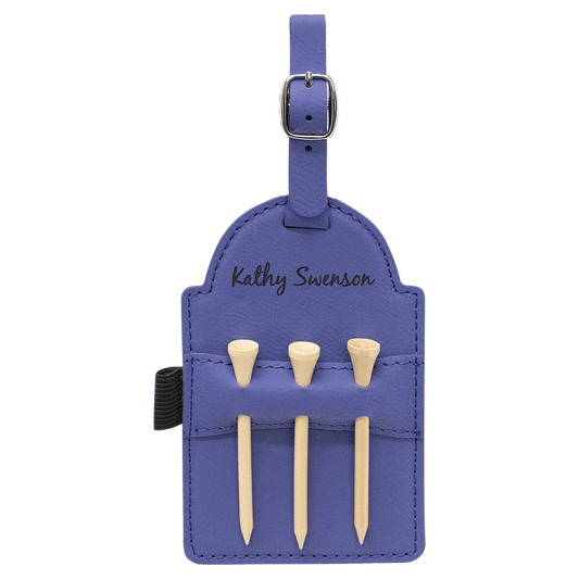 5" x 3 1/4" Purple Laserable Leatherette Golf Bag Tag with 3 Wooden Tees (Sold by Case of 10)