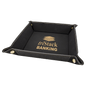 6" x 6" Black/Gold Laserable Leatherette Snap Up Tray with Gold Snaps (Sold by Case of 6)