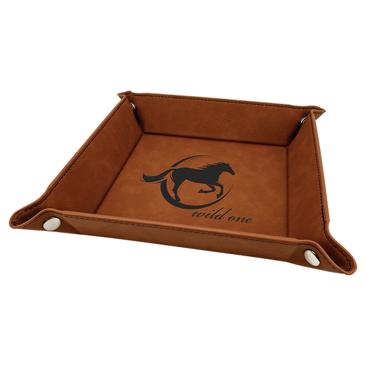 6" x 6" Rawhide Laserable Leatherette Snap Up Tray with Silver Snaps (Sold by Case of 6)