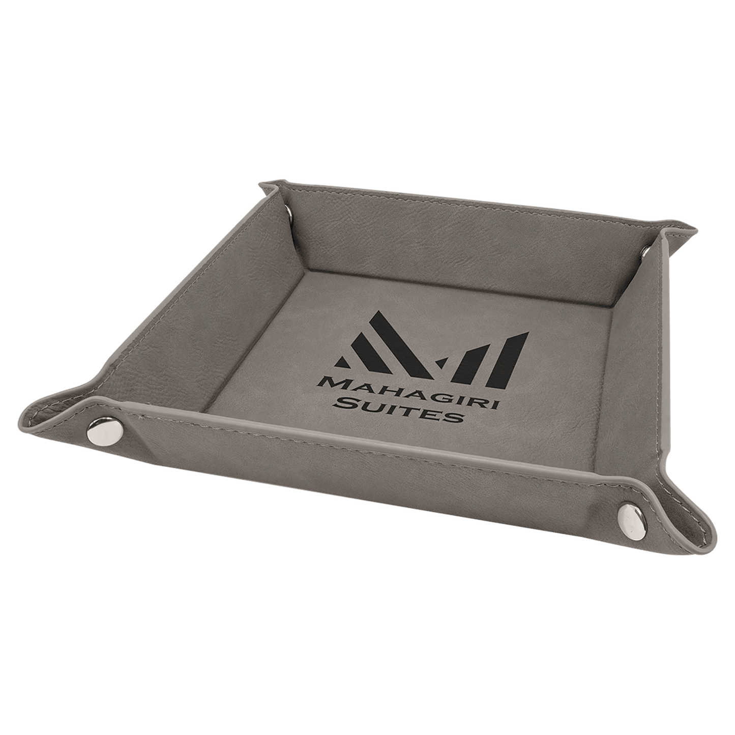 6" x 6" Gray Laserable Leatherette Snap Up Tray with Silver Snaps (Sold by Case of 6)