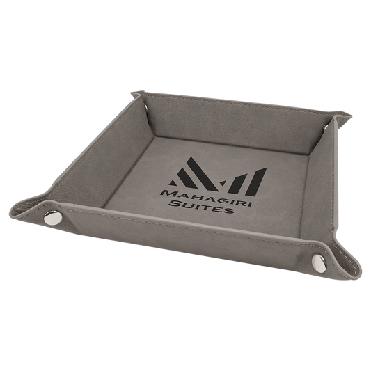6" x 6" Gray Laserable Leatherette Snap Up Tray with Silver Snaps (Sold by Case of 6)