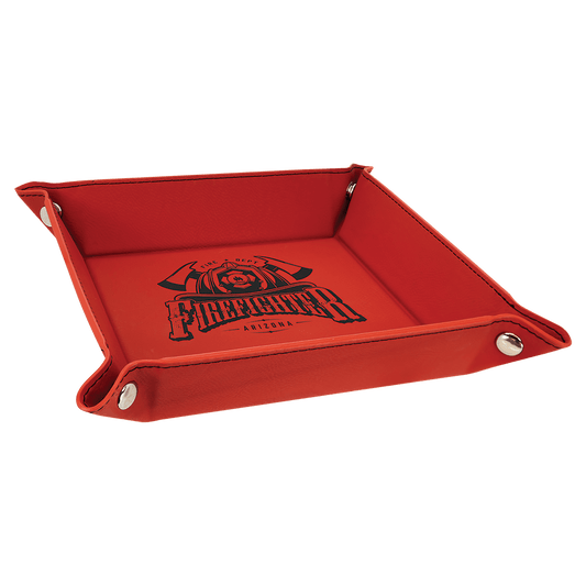 6" x 6" Red Laserable Leatherette Snap Up Tray with Silver Snaps (Sold by Case of 6)