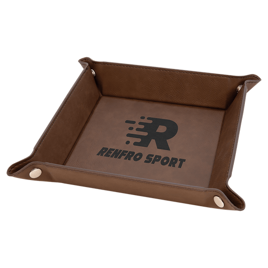6" x 6" Dark Brown Laserable Leatherette Snap Up Tray with Silver Snaps (Sold by Case of 6)