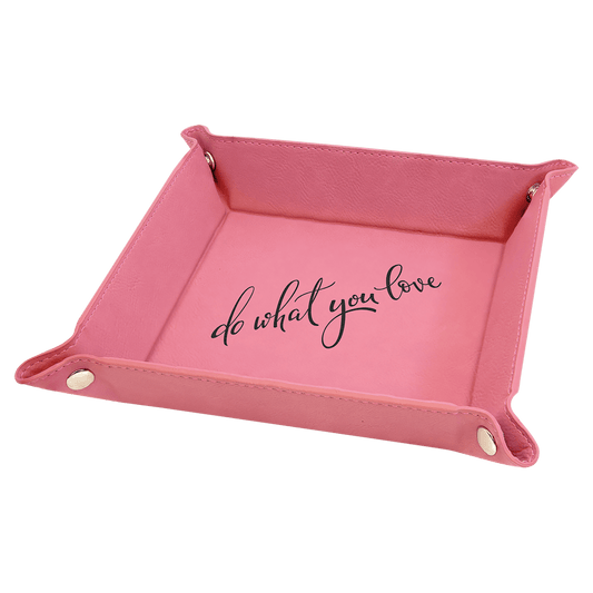 6" x 6" Pink Laserable Leatherette Snap Up Tray with Silver Snaps (Sold by Case of 6)