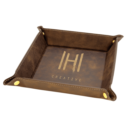 6" x 6" Rustic/Gold Laserable Leatherette Snap Up Tray with Gold Snaps (Sold by Case of 6)