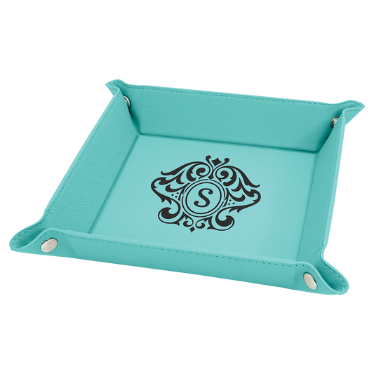 6" x 6" Teal Laserable Leatherette Snap Up Tray with Silver Snaps (Sold by Case of 6)