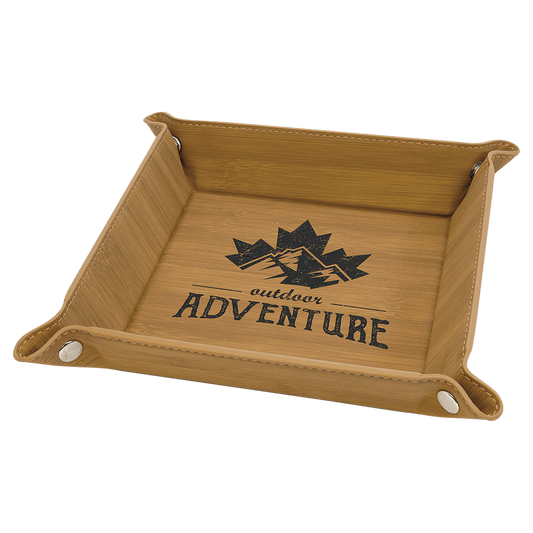 6" x 6" Bamboo Laserable Leatherette Snap Up Tray with Silver Snaps (Sold by Case of 6)