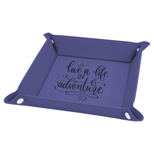 6" x 6" Purple Laserable Leatherette Snap Up Tray with Silver Snaps (Sold by Case of 6)