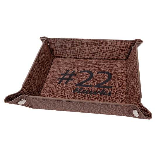 6" x 6" Football Laserable Leatherette Snap Up Tray with Silver Snaps (Sold by Case of 6)
