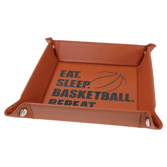 6" x 6" Basketball Laserable Leatherette Snap Up Tray with Silver Snaps (Sold by Case of 6)