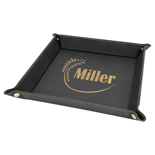 9" x 9" Black/Gold Laserable Leatherette Snap Up Tray with Gold Snaps (Sold by Case of 6)