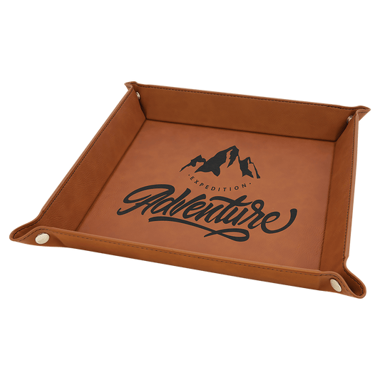 9" x 9" Rawhide Laserable Leatherette Snap Up Tray with Silver Snaps (Sold by Case of 6)