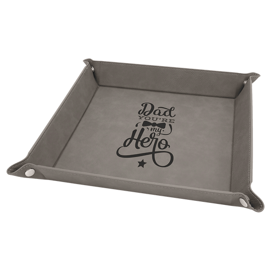 9" x 9" Gray Laserable Leatherette Snap Up Tray with Silver Snaps (Sold by Case of 6)