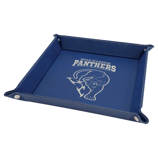 9" x 9" Blue/Silver Laserable Leatherette Snap Up Tray with Silver Snaps (Sold by Case of 6)
