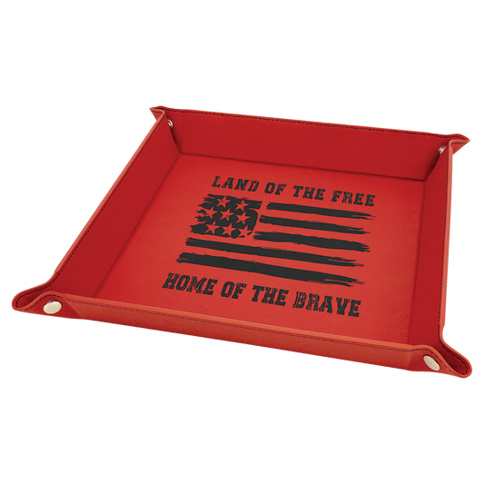 9" x 9" Red Laserable Leatherette Snap Up Tray with Silver Snaps (Sold by Case of 6)