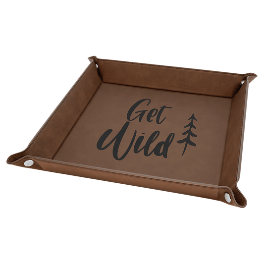 9" x 9" Dark Brown Laserable Leatherette Snap Up Tray with Silver Snaps (Sold by Case of 6)