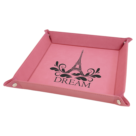 9" x 9" Pink Laserable Leatherette Snap Up Tray with Silver Snaps (Sold by Case of 6)