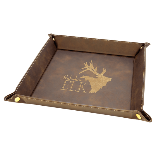 9" x 9" Rustic/Gold Laserable Leatherette Snap Up Tray with Gold Snaps (Sold by Case of 6)