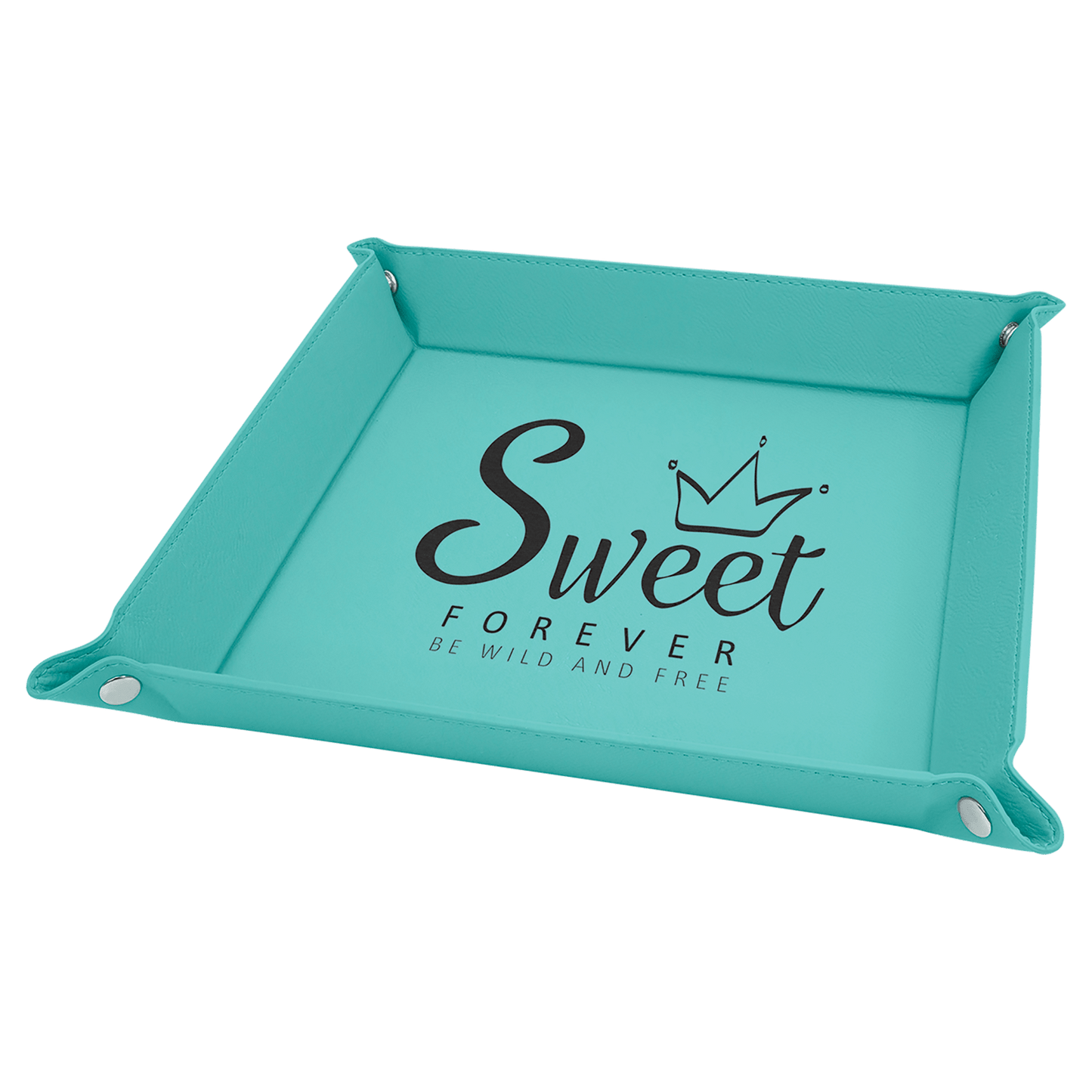 9" x 9" Teal Laserable Leatherette Snap Up Tray with Silver Snaps (Sold by Case of 6)