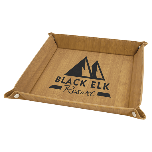 9" x 9" Bamboo Laserable Leatherette Snap Up Tray with Silver Snaps (Sold by Case of 6)