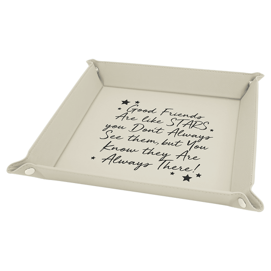 9" x 9" White/Black Laserable Leatherette Snap Up Tray with Silver Snaps (Sold by Case of 6)