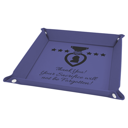 9" x 9" Purple Laserable Leatherette Snap Up Tray with Silver Snaps (Sold by Case of 6)