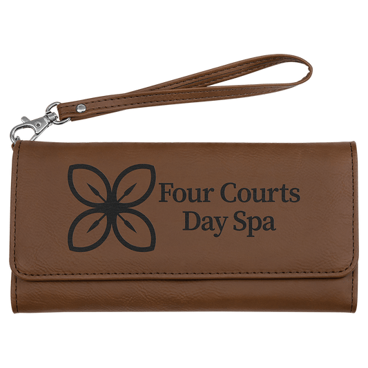 7 1/2" x 4" Dark Brown Laserable Leatherette Wallet with Strap (Sold by Case of 6)