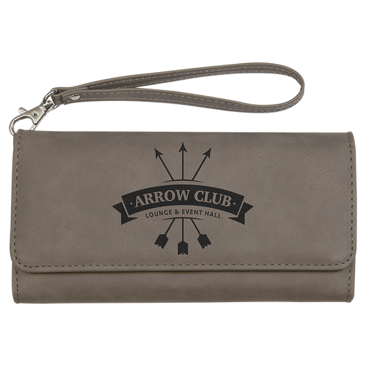 7 1/2" x 4" Gray Laserable Leatherette Wallet with Strap (Sold by Case of 6)