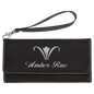 7 1/2" x 4" Black/Silver Laserable Leatherette Wallet with Strap (Sold by Case of 6)