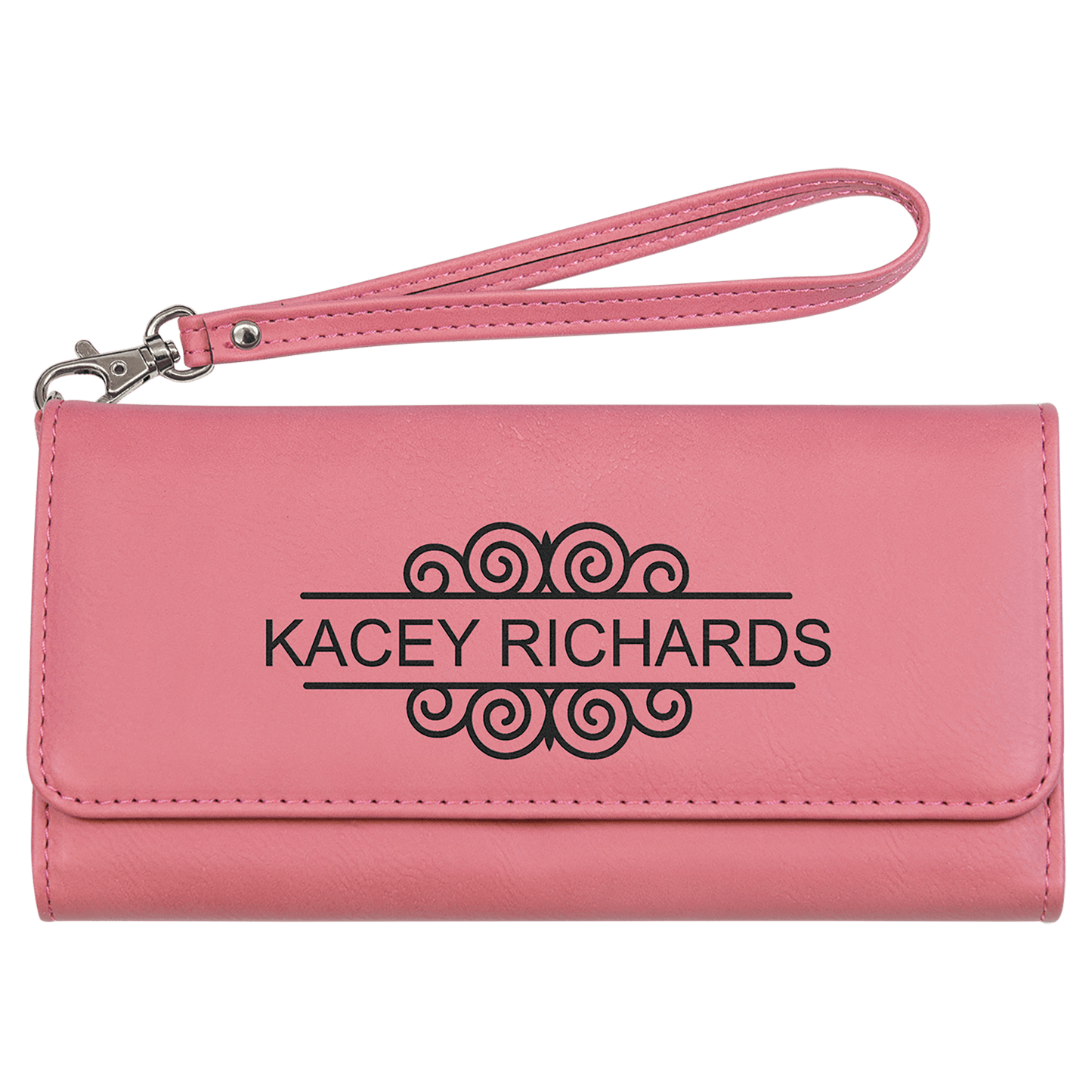 7 1/2" x 4" Pink Laserable Leatherette Wallet with Strap (Sold by Case of 6)