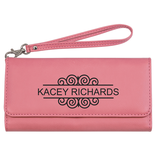 7 1/2" x 4" Pink Laserable Leatherette Wallet with Strap (Sold by Case of 6)