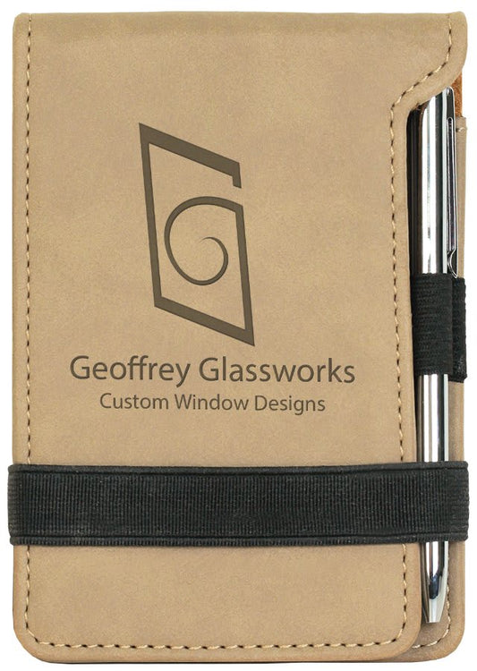 3 1/4" x 4 3/4" Light Brown Laserable Leatherette Mini Notepad with Pen (Sold by Case of 10)