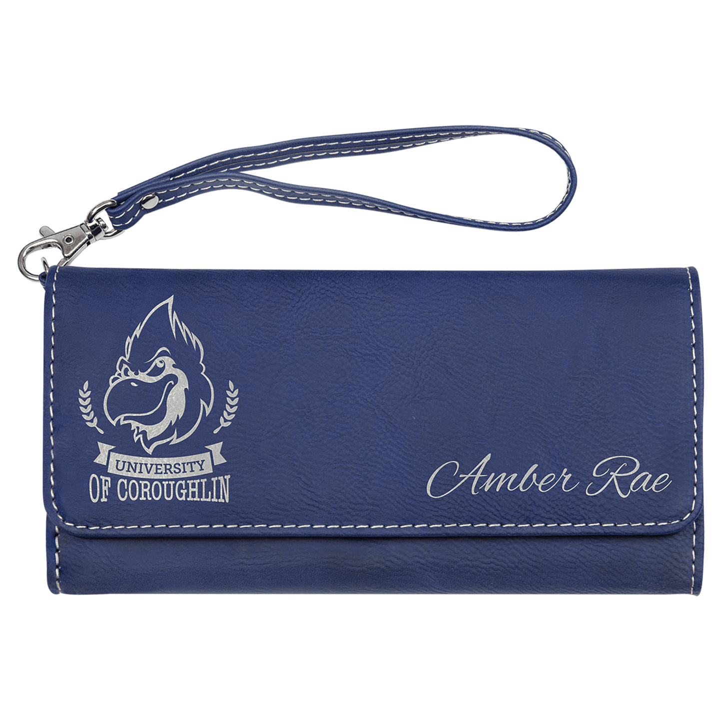 7 1/2" x 4" Blue/Silver Laserable Leatherette Wallet with Strap (Sold by Case of 6)