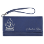 7 1/2" x 4" Blue/Silver Laserable Leatherette Wallet with Strap (Sold by Case of 6)