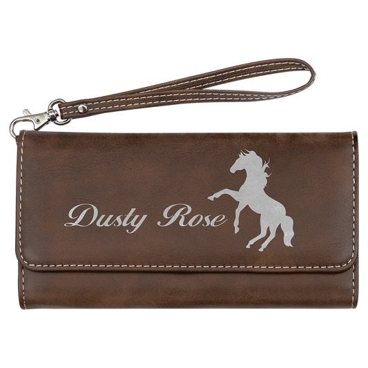 7 1/2" x 4" Rustic/Silver Laserable Leatherette Wallet with Strap (Sold by Case of 6)