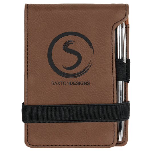 3 1/4" x 4 3/4" Dark Brown Laserable Leatherette Mini Notepad with Pen (Sold by Case of 10)