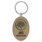 3" x 1 3/4" Laserable Leatherette/Metal Light Brown Oval Keychain (Sold by Case of 50)