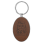 3" x 1 3/4" Laserable Leatherette/Metal Dark Brown Oval Keychain (Sold by Case of 50)