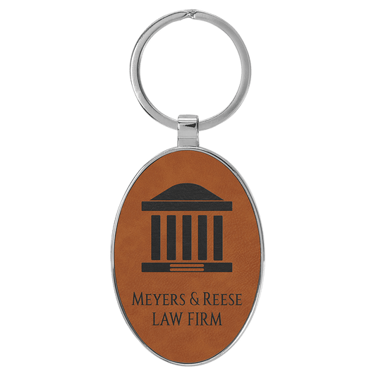 3" x 1 3/4" Laserable Leatherette/Metal Rawhide Oval Keychain (Sold by Case of 50)