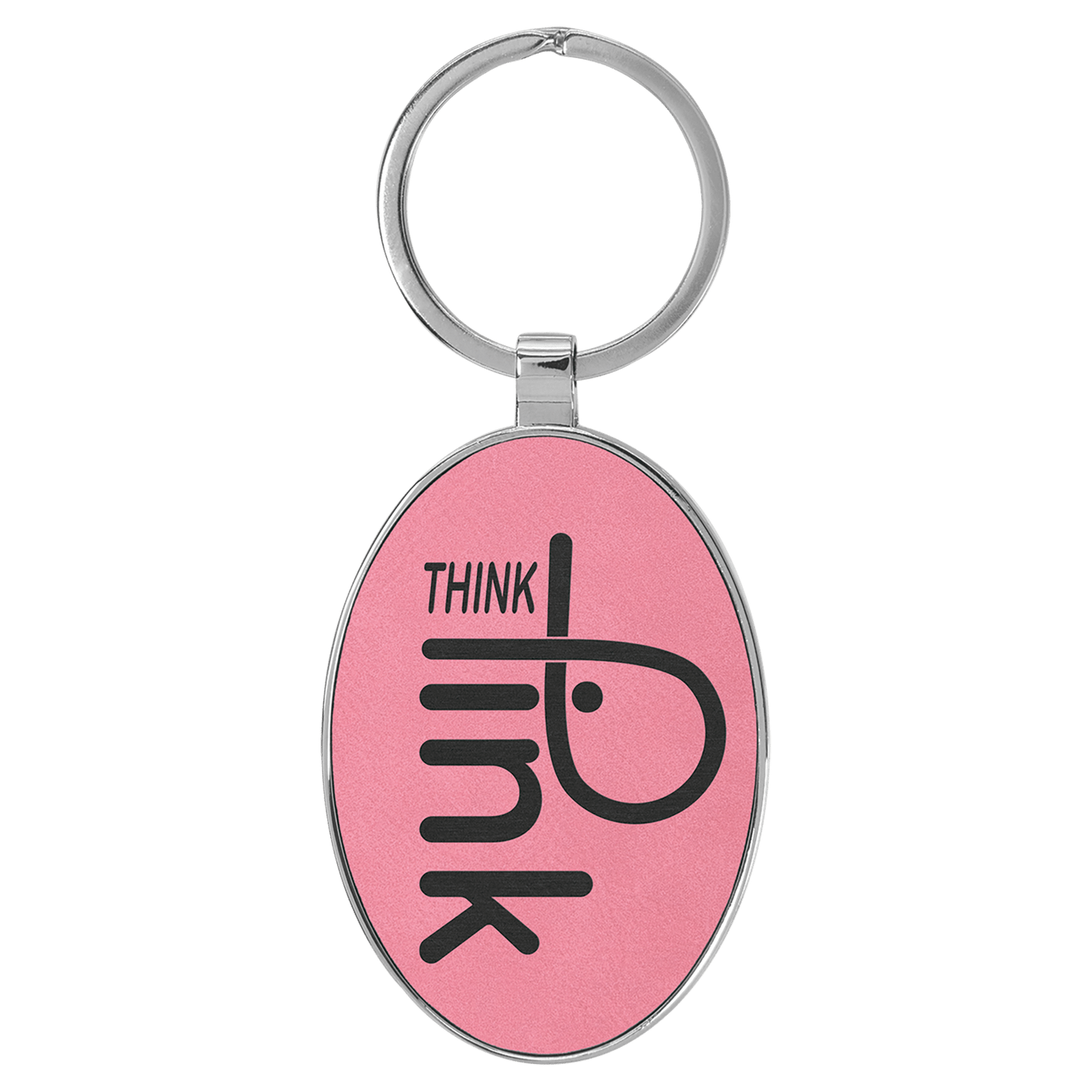 3" x 1 3/4" Laserable Leatherette/Metal Pink Oval Keychain (Sold by Case of 50)