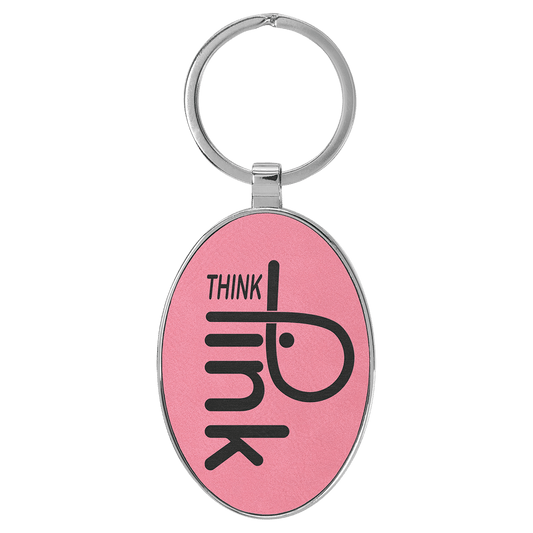 3" x 1 3/4" Laserable Leatherette/Metal Pink Oval Keychain (Sold by Case of 50)