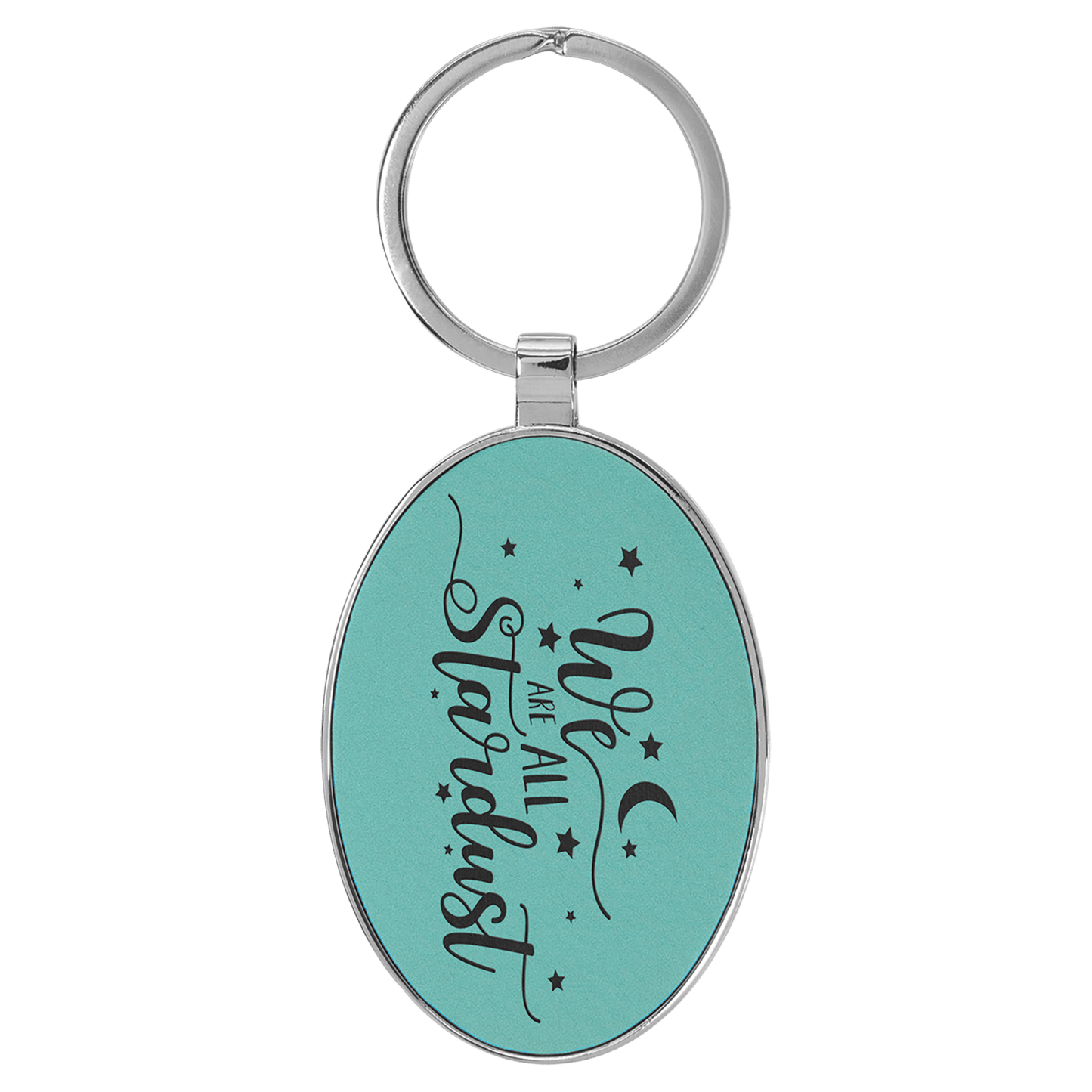 3" x 1 3/4" Laserable Leatherette/Metal Teal Oval Keychain (Sold by Case of 50)