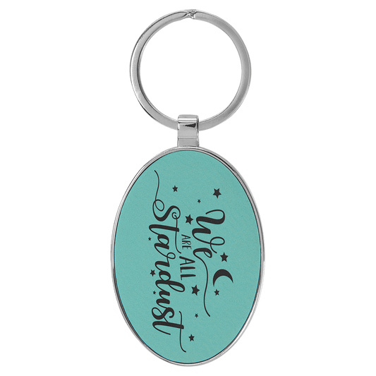 3" x 1 3/4" Laserable Leatherette/Metal Teal Oval Keychain (Sold by Case of 50)