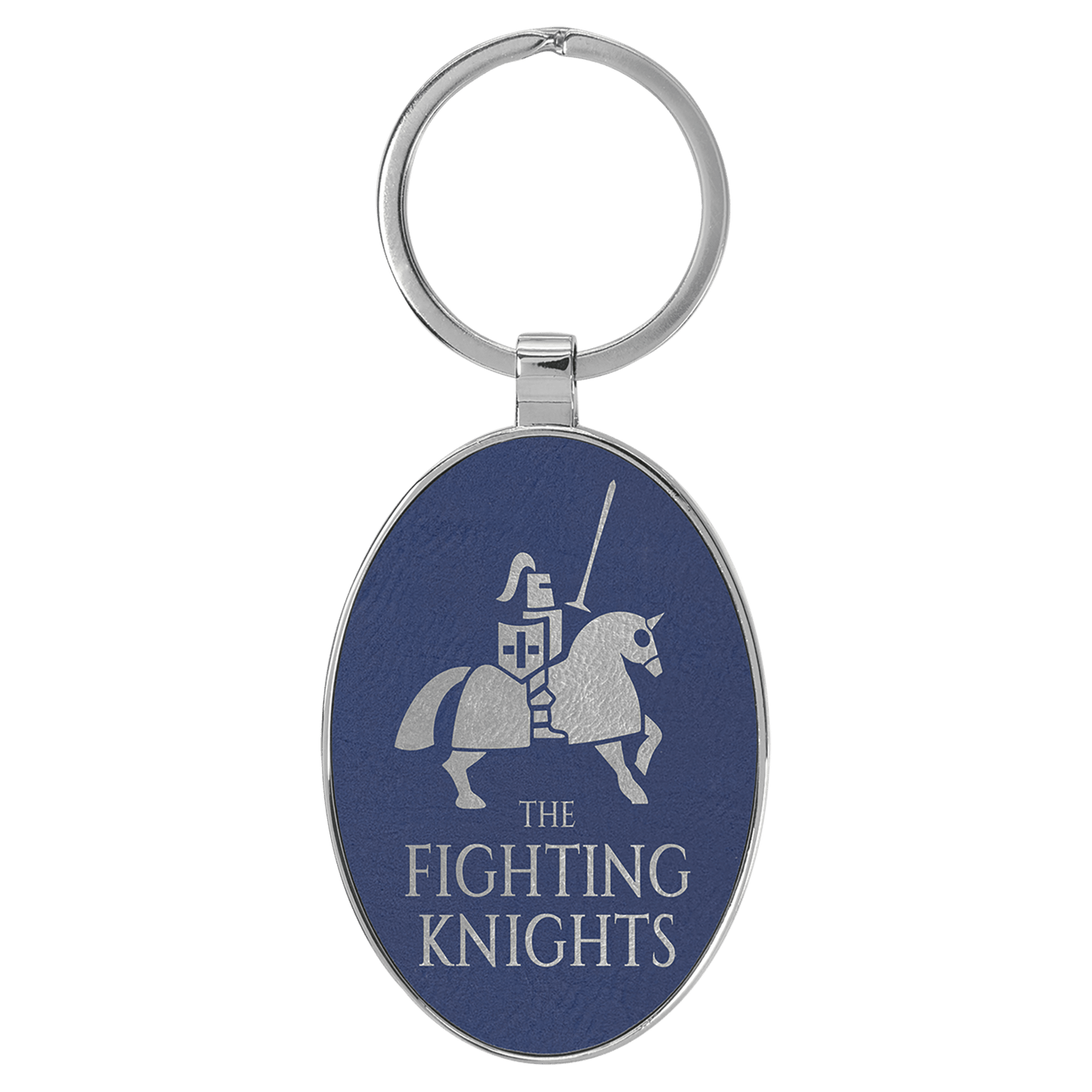 3" x 1 3/4" Laserable Leatherette/Metal Blue/Silver Oval Keychain (Sold by Case of 50)