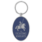 3" x 1 3/4" Laserable Leatherette/Metal Blue/Silver Oval Keychain (Sold by Case of 50)