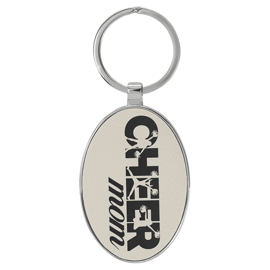 3" x 1 3/4" Laserable Leatherette/Metal White/Black Oval Keychain (Sold by Case of 50)